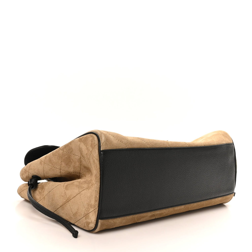 Grained Calfskin Suede Urban Essentials Large Shopping Bag Dark Beige Black Dark Beige Black
