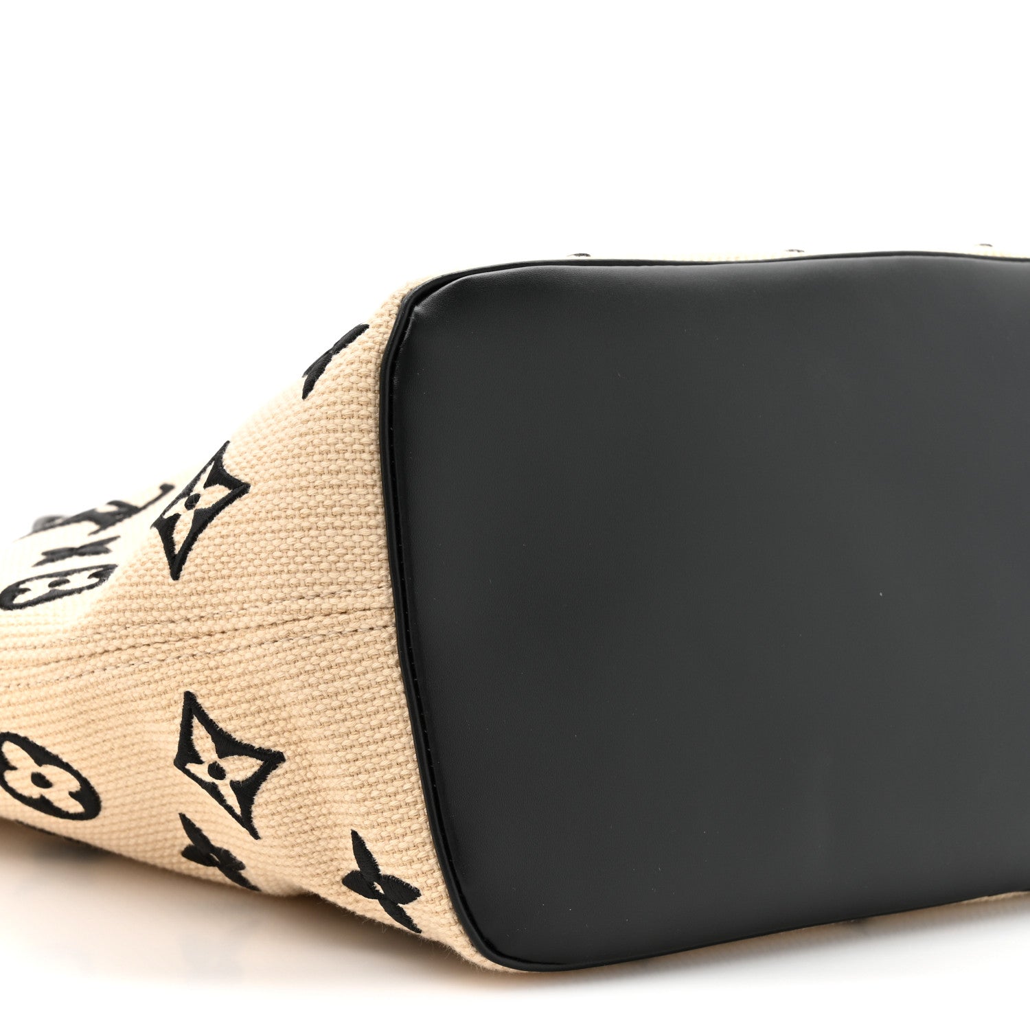 Cotton Monogram Embroidered Neverfull MM Beige Black