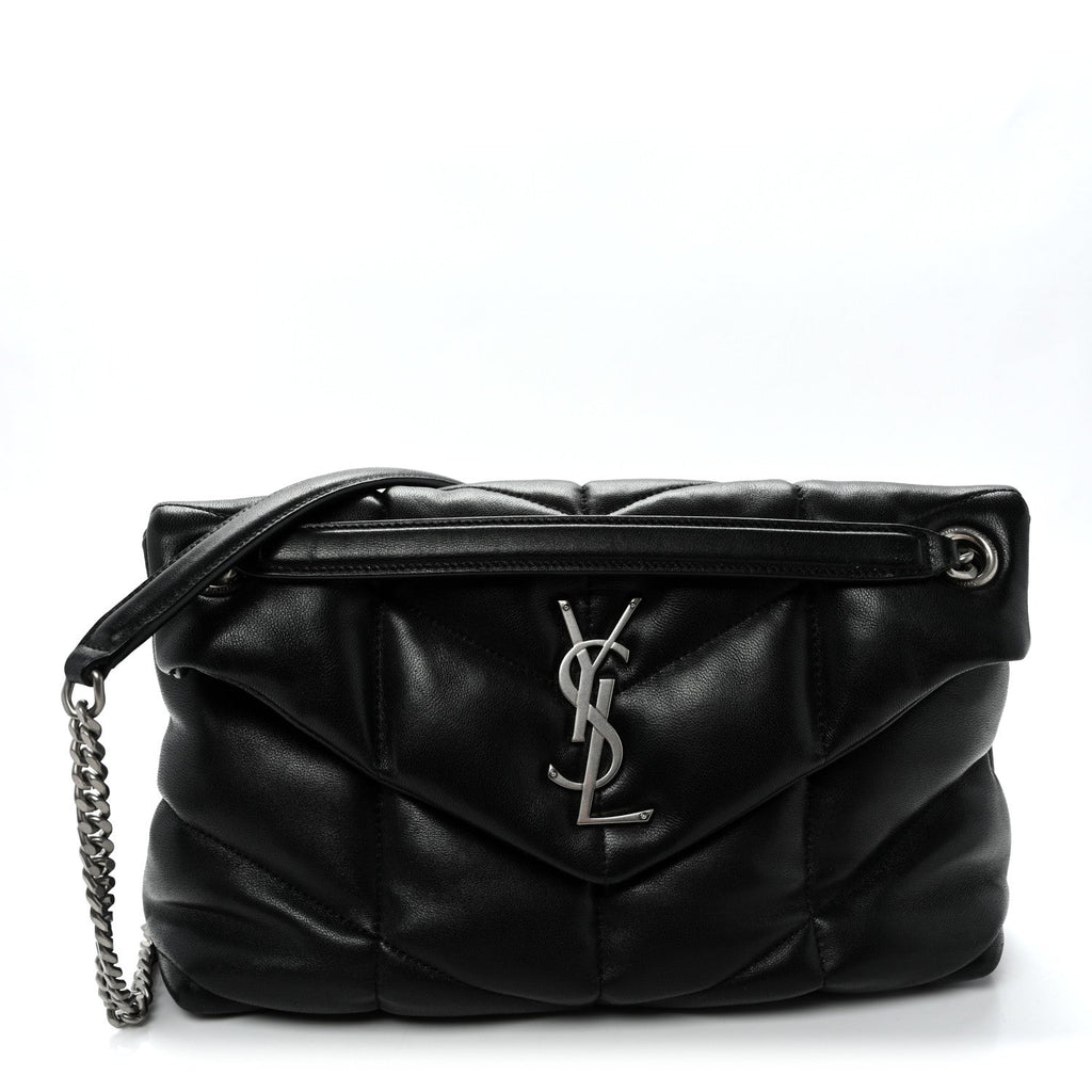 Lambskin Quilted Small Loulou Puffer Monogram Chain Satchel Black