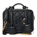Caviar Quilted Small CC Filigree Vanity Case Navy