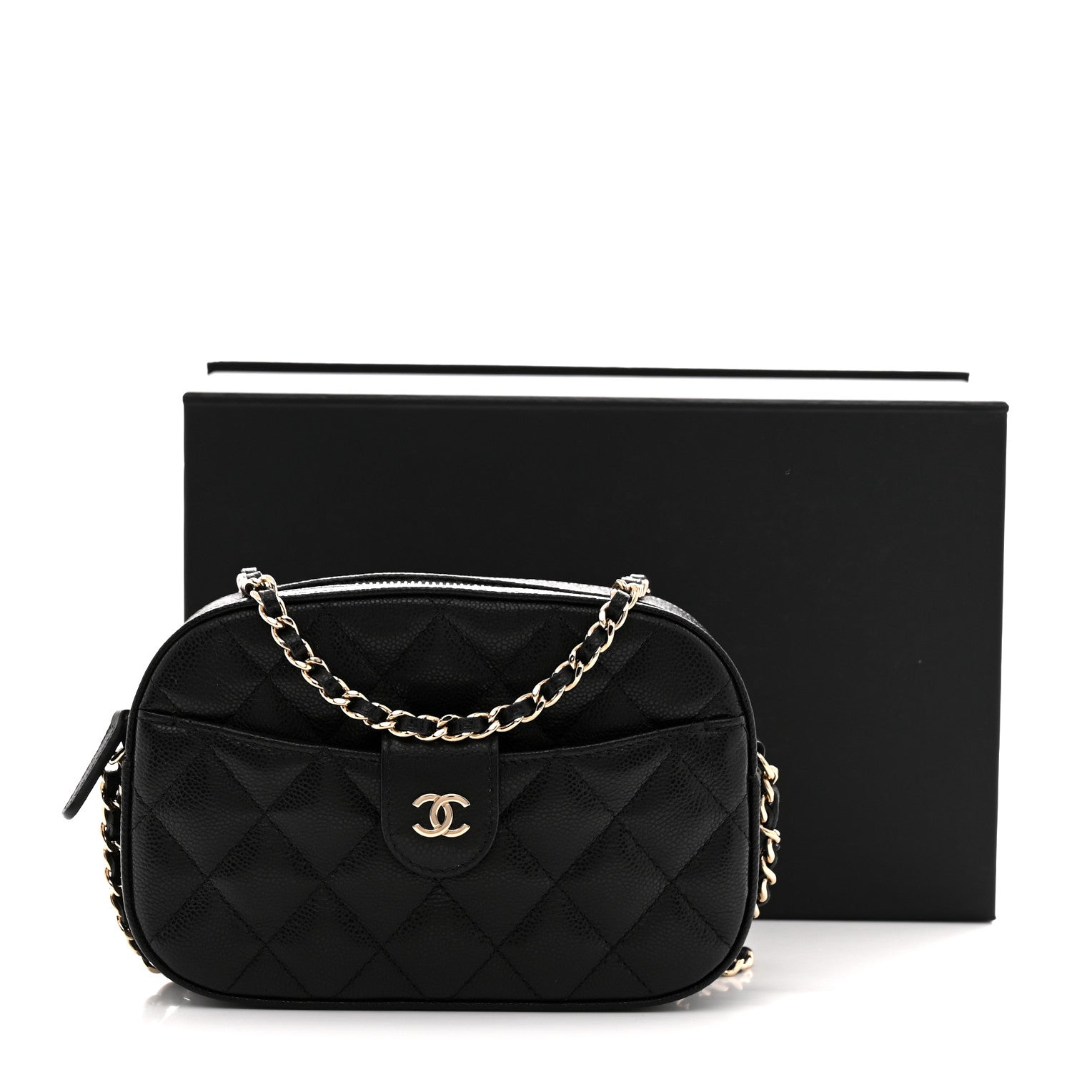 Caviar Quilted Chain Camera Bag Black