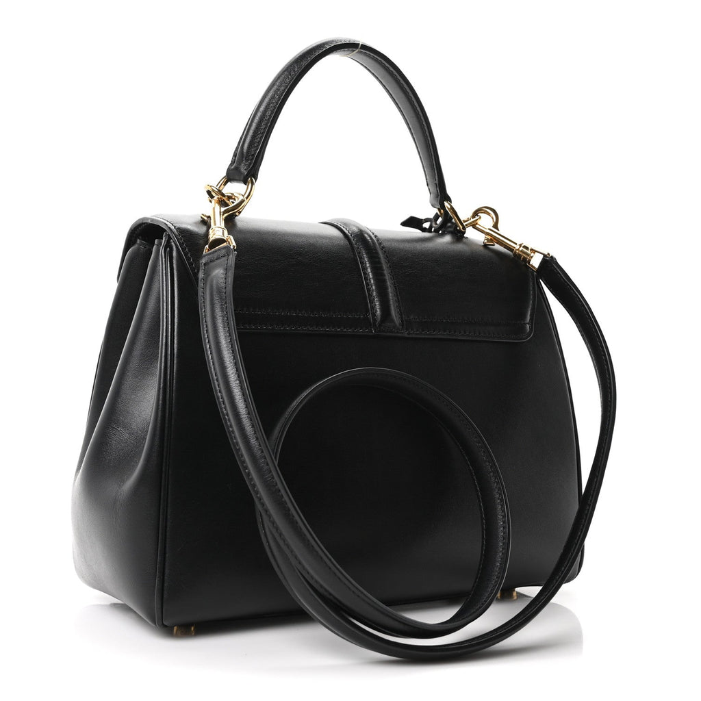 Satinated Calfskin Small 16 Top Handle Bag Black