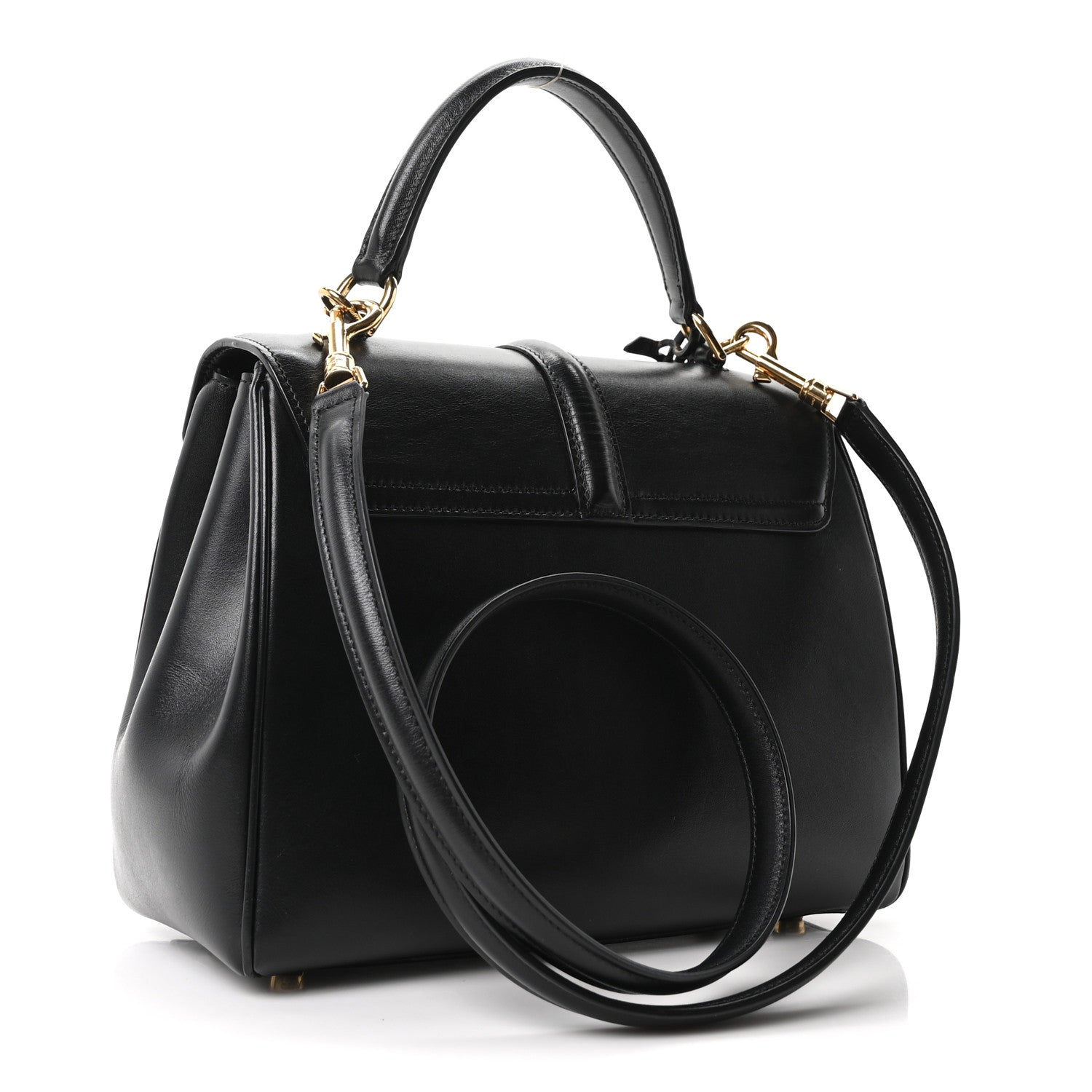 Satinated Calfskin Small 16 Top Handle Bag Black
