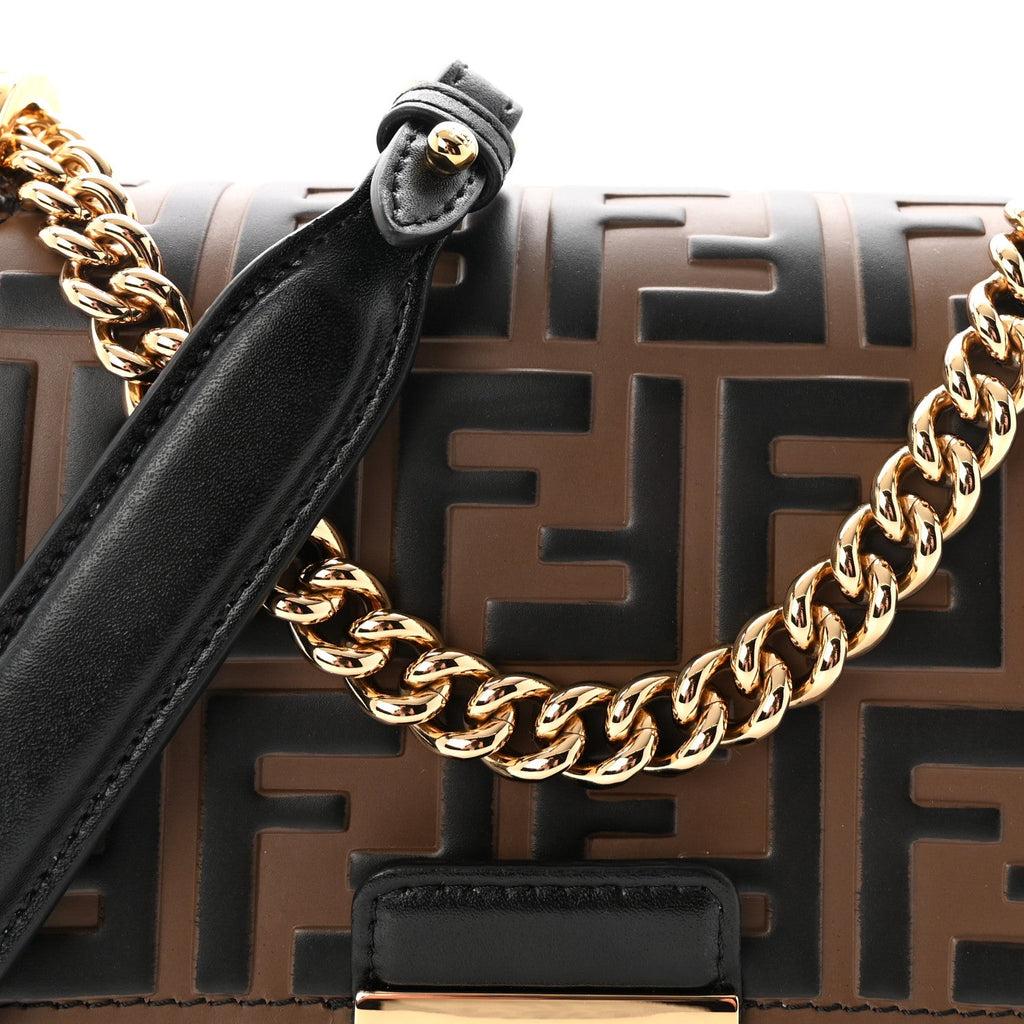 Vitello Liberty Bi-Color FF 1974 Embossed Small Kan U Shoulder Bag Maya Black