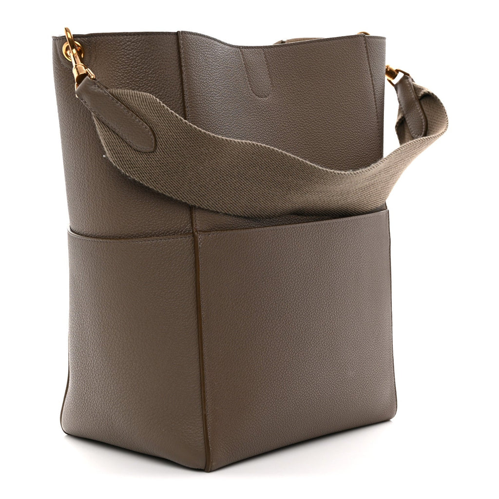Soft Grained Calfskin Sangle Bucket Bag Taupe