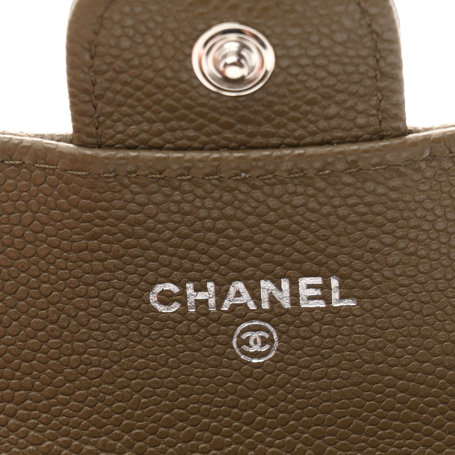Caviar Quilted Flap Card Holder Wallet Dark Khaki