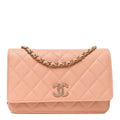 Caviar Quilted Perforated Metal CC Wallet On Chain WOC Beige
