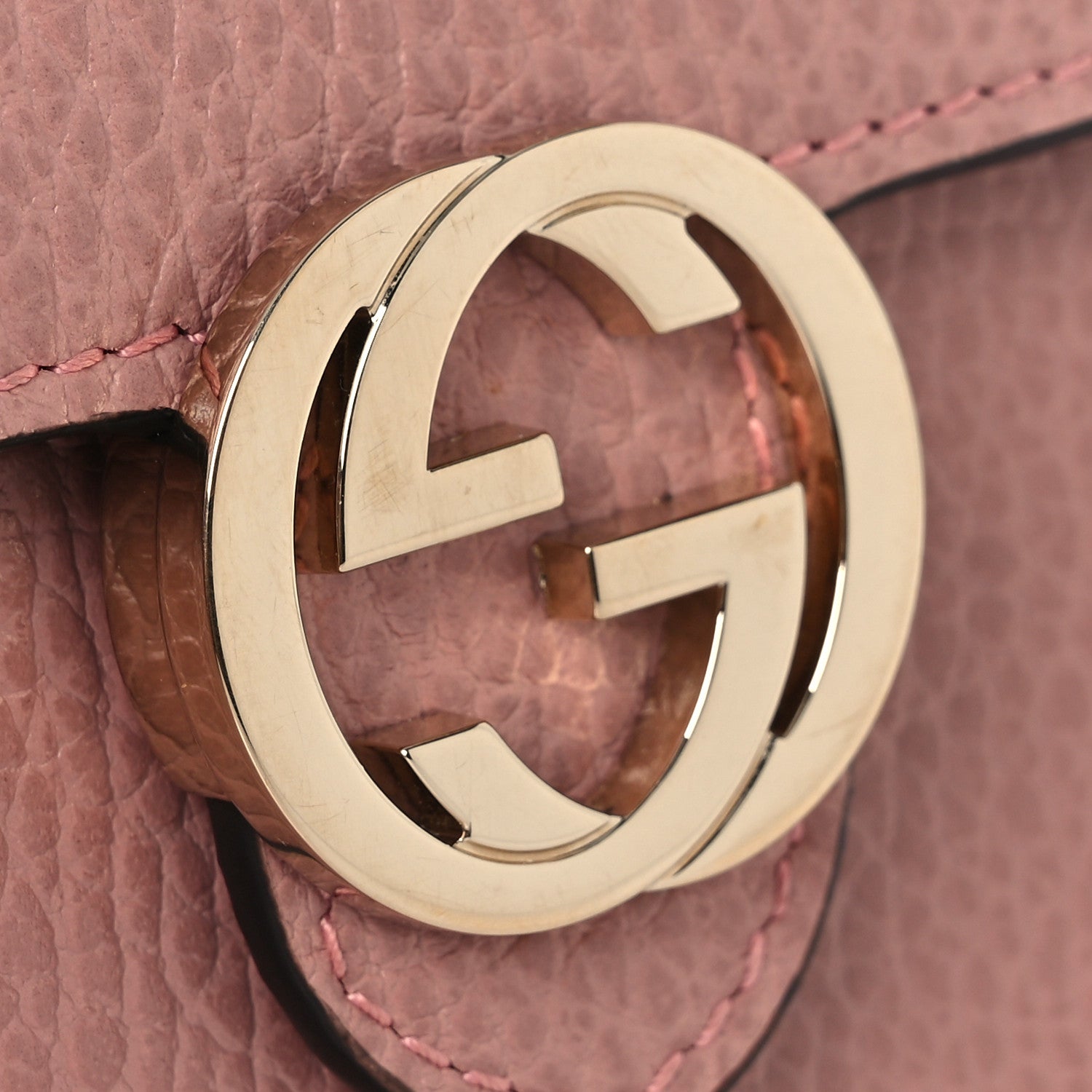 Dollar Calfskin Interlocking G Chain Wallet Soft Pink