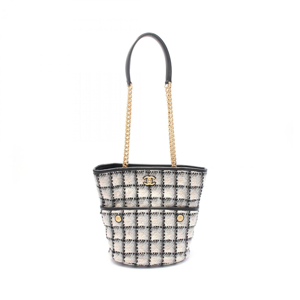 Chanel Coco Mark Fabric Leather Tote Bag