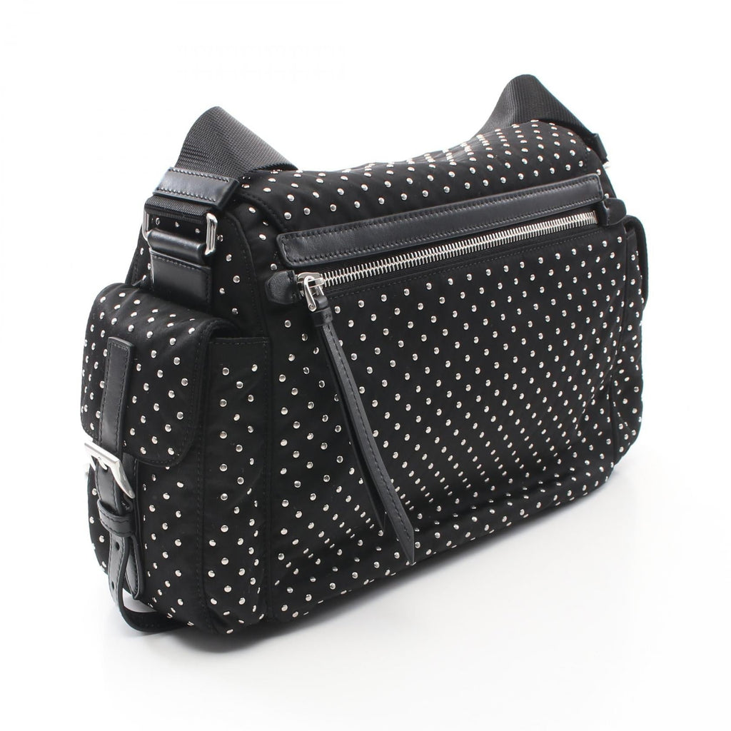 Prada Studs Nylon Leather Shoulder Bag