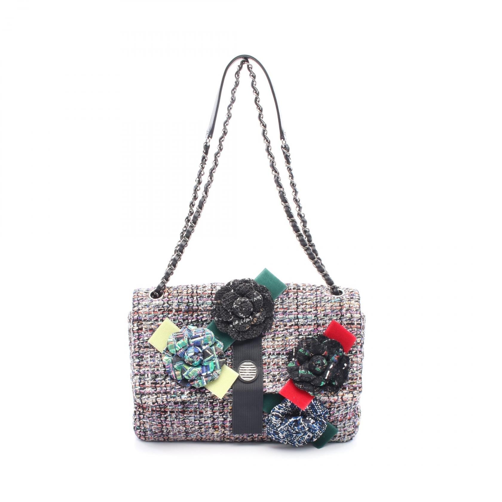 Chanel Camellia Fabric Leather Shoulder Bag