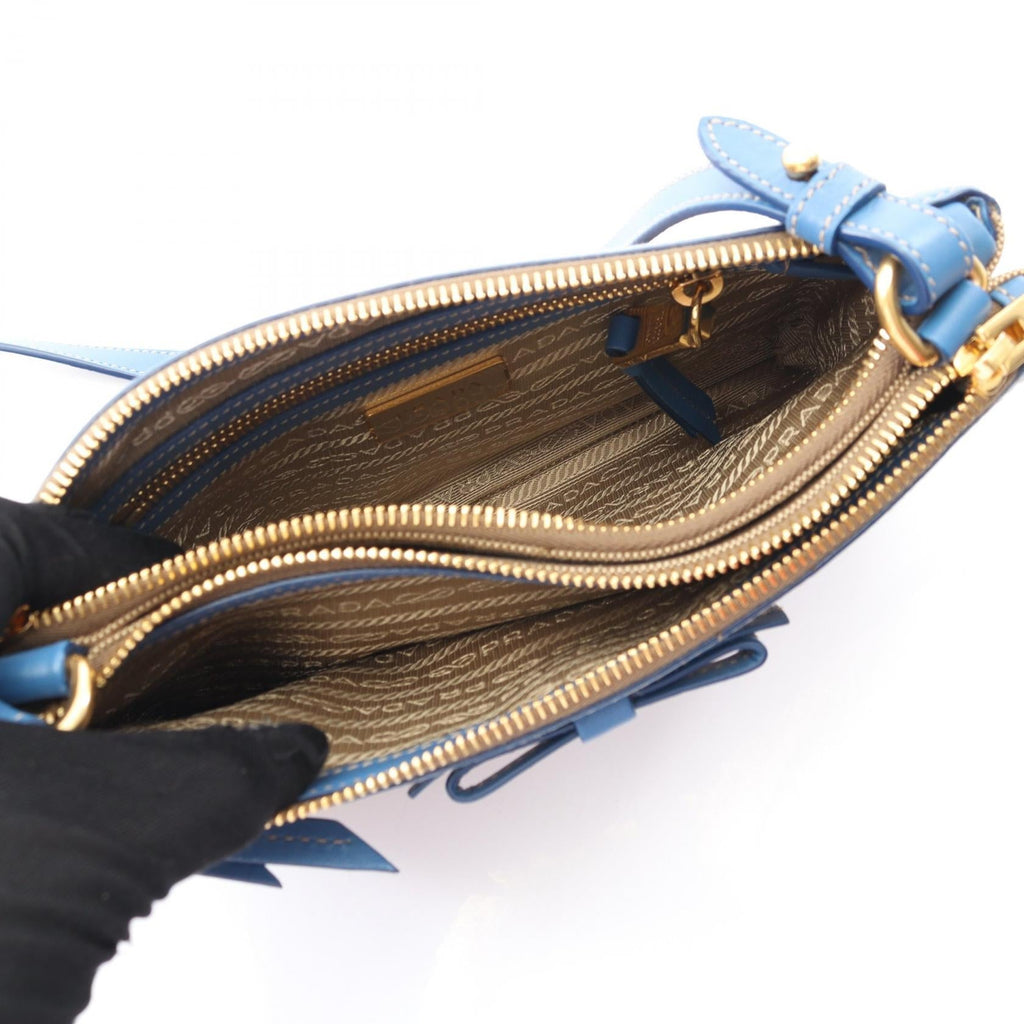 Prada LOGO JACQUARD Canvas Leather Shoulder Bag