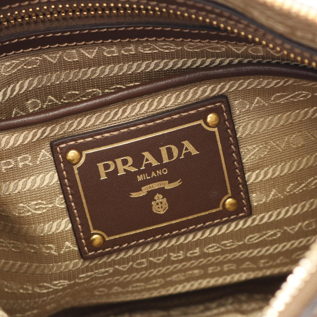 Prada LOGO JACQUARD Canvas Leather Shoulder Bag