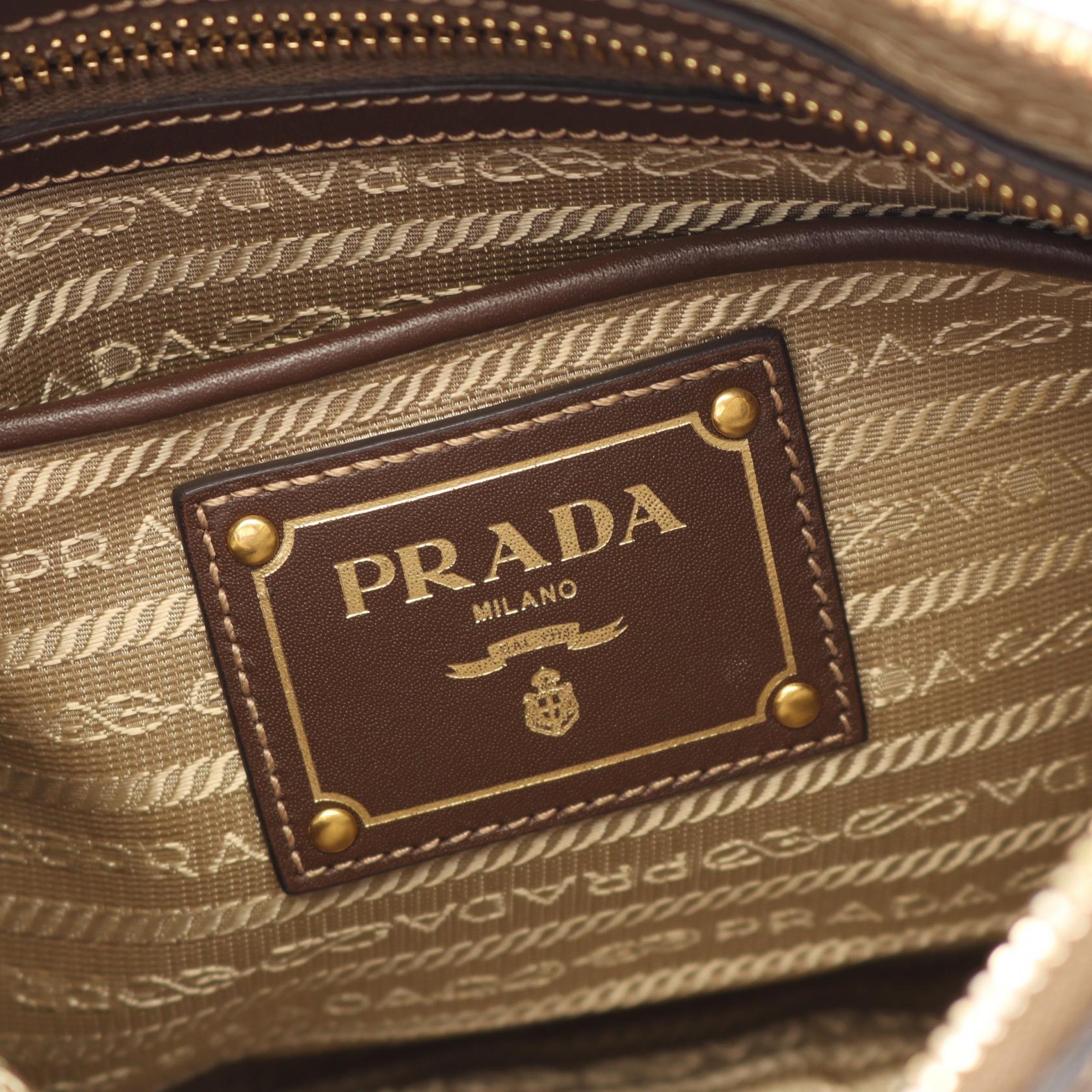 Prada LOGO JACQUARD Canvas Leather Shoulder Bag