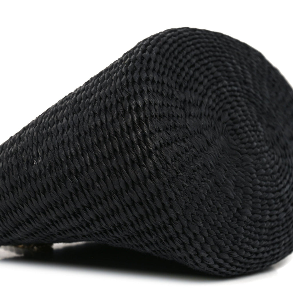 X MIFUKO Raffia Calfskin Mini Chain Basket Black