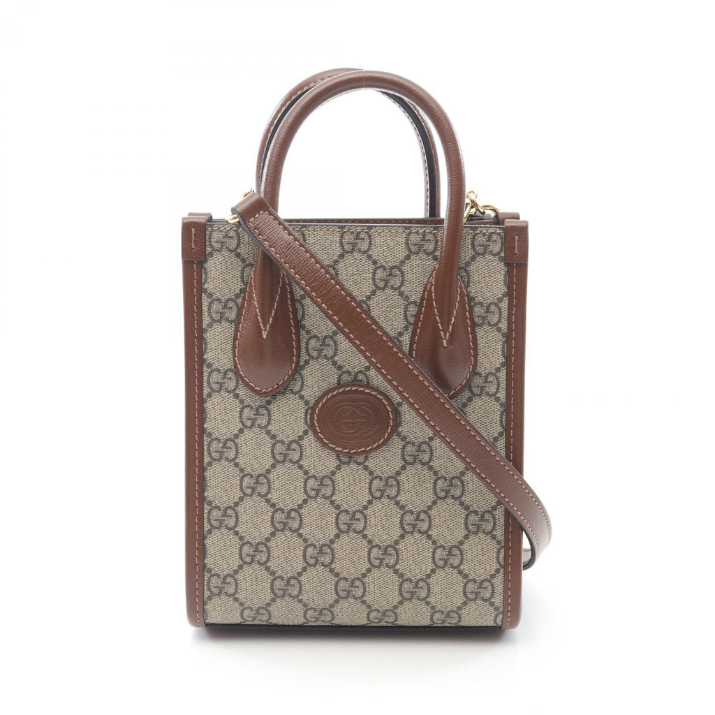 Gucci Interlocking G PVC Coated Canvas Leather 2way Tote Bag
