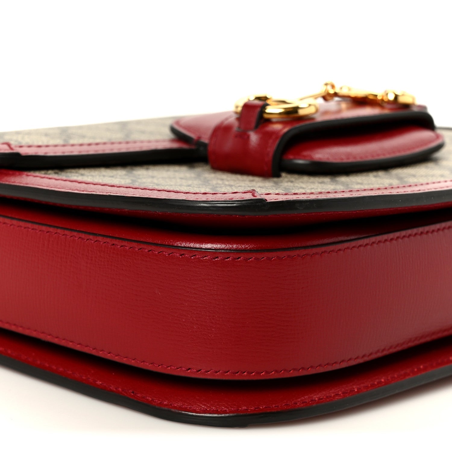 GG Supreme Monogram Azalea Calfskin Horsebit 1955 Shoulder Bag Beige Ebony New Cherry Red