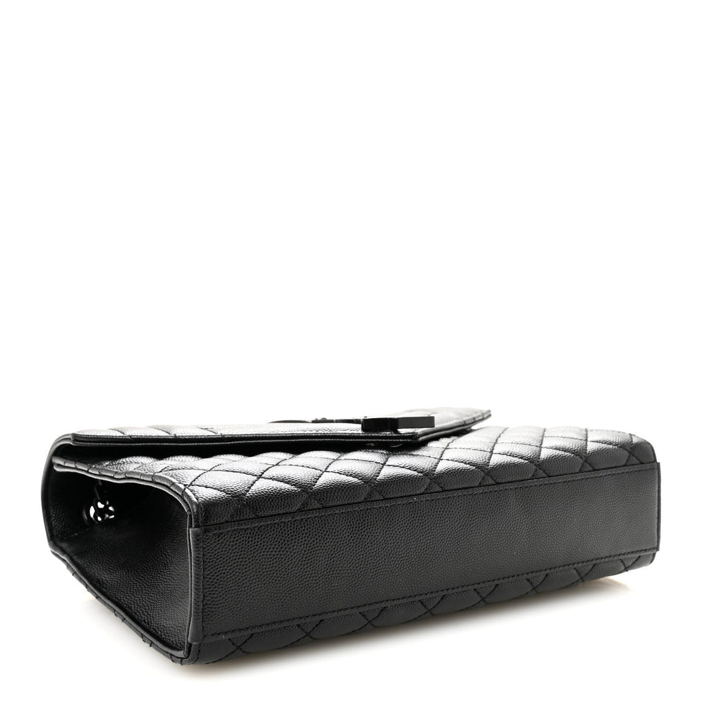 Grain De Poudre Textured Mixed Matelasse Triquilt Medium Monogram Monochrome Satchel Black Black