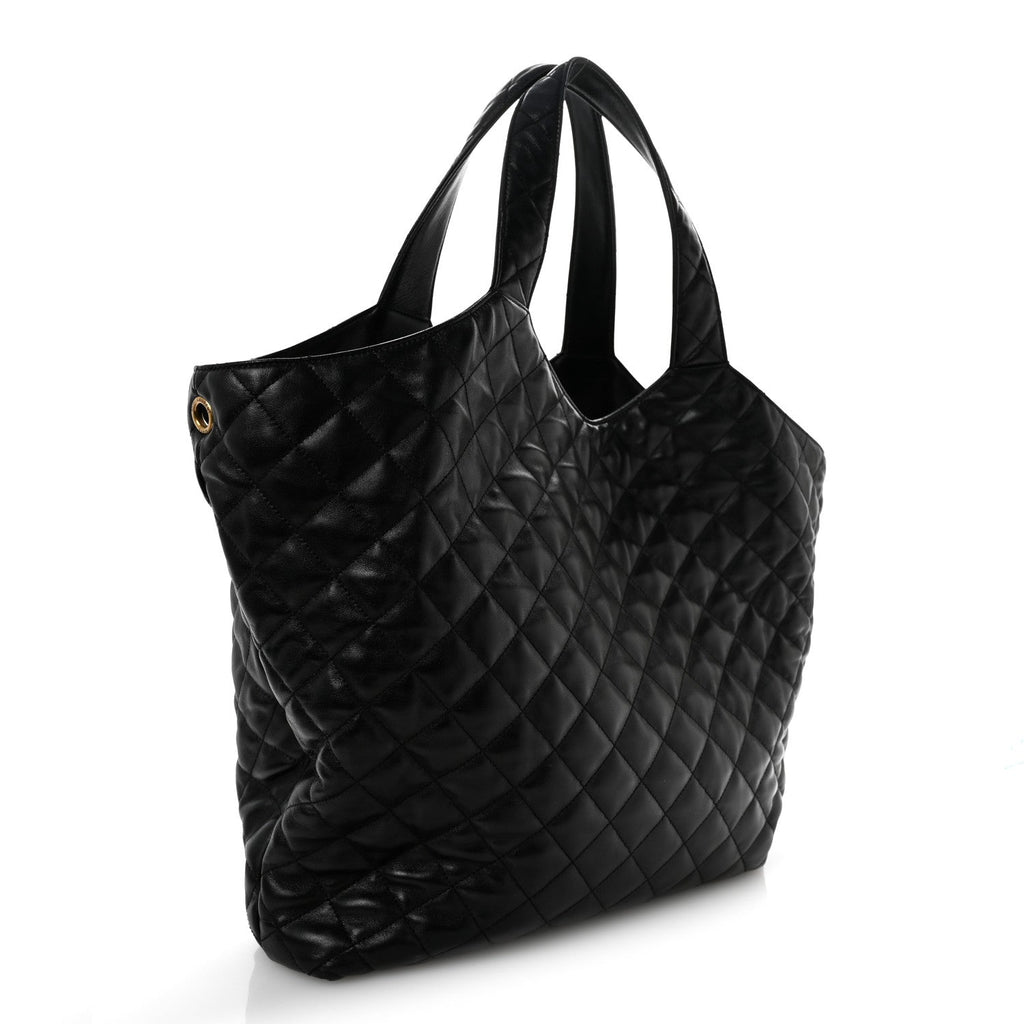 Lambskin Quilted Maxi Icare Shopping Tote Black