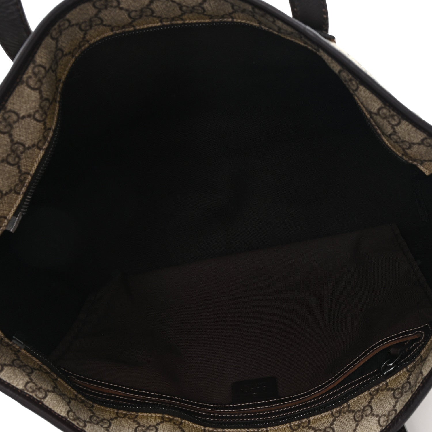 GG Supreme Monogram Medium Zippered Shopping Tote Dark Brown