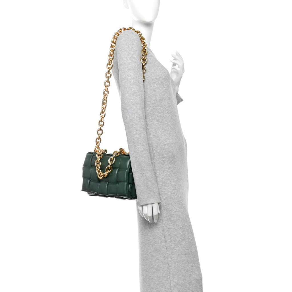 Lambskin Maxi Intreccio Padded Chain Cassette Crossbody Bag Raintree