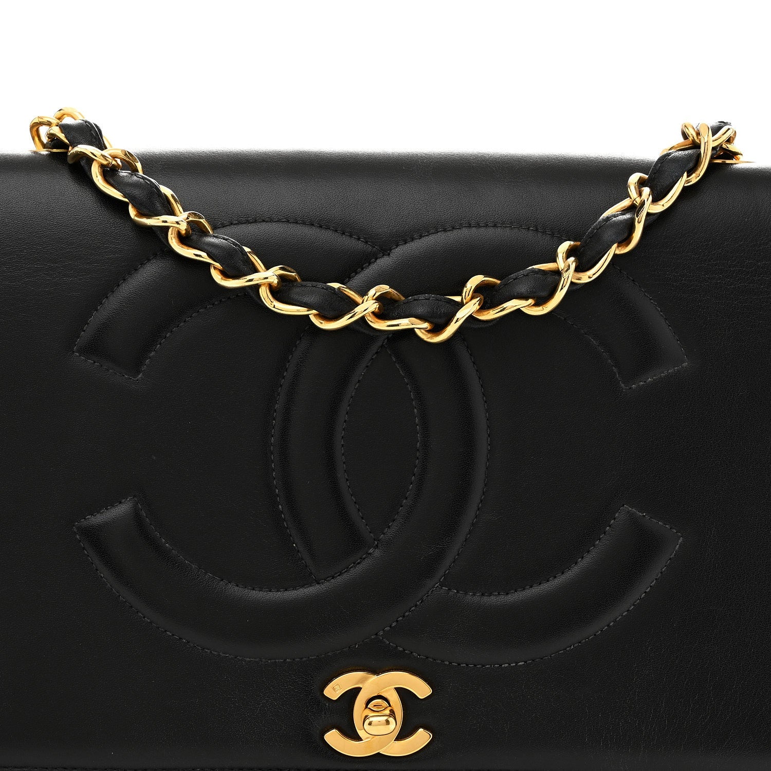 Lambskin Quilted CC Maxi Jumbo Single Flap Black Black