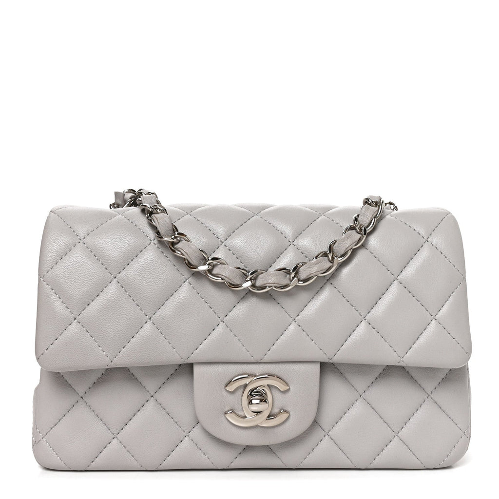 Lambskin Quilted Mini Rectangular Flap Light Grey