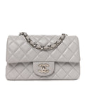 Lambskin Quilted Mini Rectangular Flap Light Grey