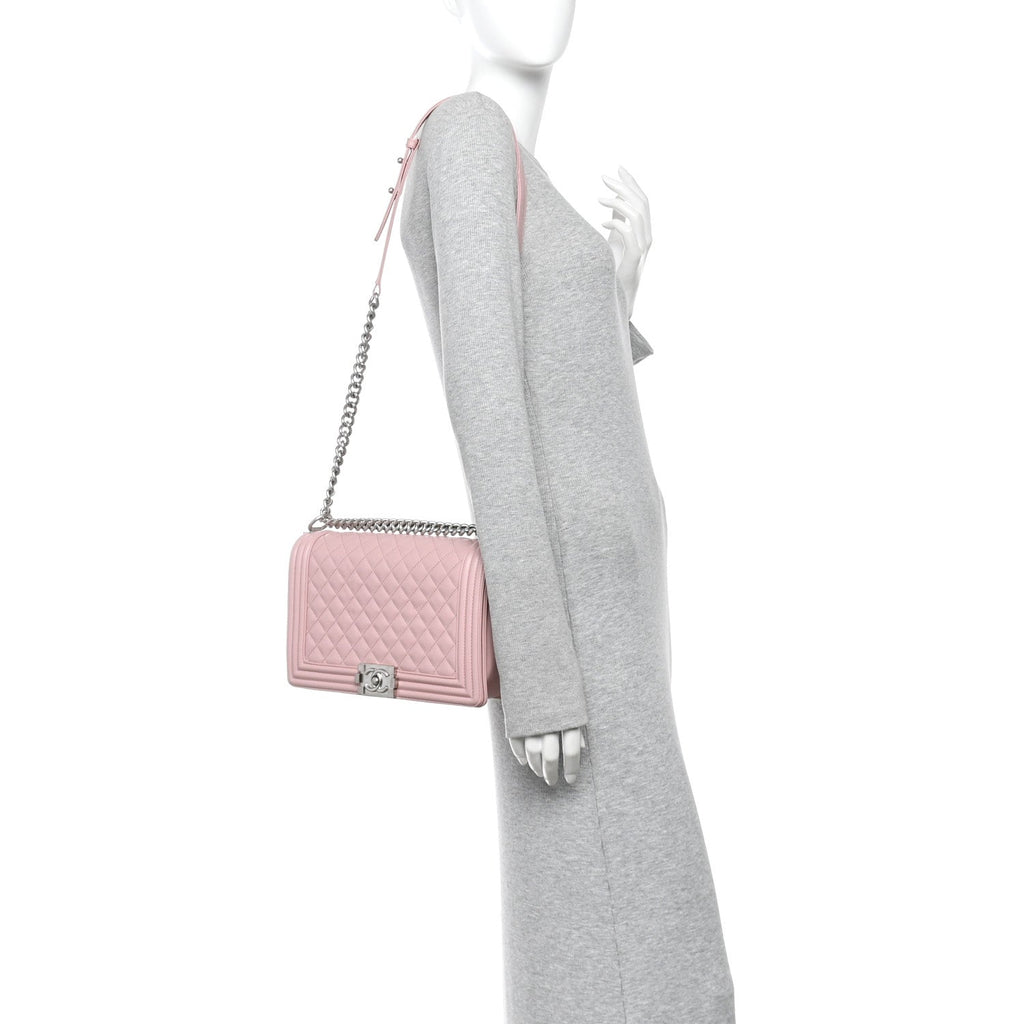 Calfskin Quilted Medium Boy Flap Light Pink