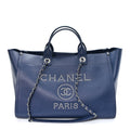 Caviar Large Studded Deauville Tote Navy