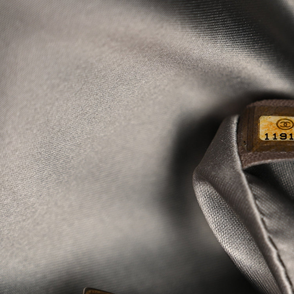 Metallic Crackled Calfskin Perforated Drill Flap Bronze