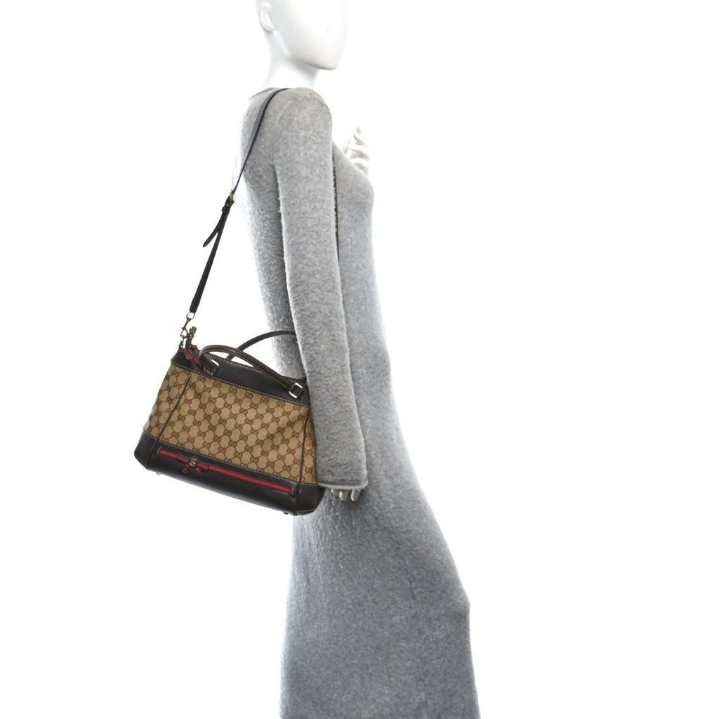 Monogram Web Mayfair Top Handle Satchel Dark Brown