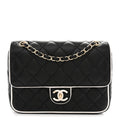 Lambskin Quilted Resin Graphic Frame Flap Bag Black White