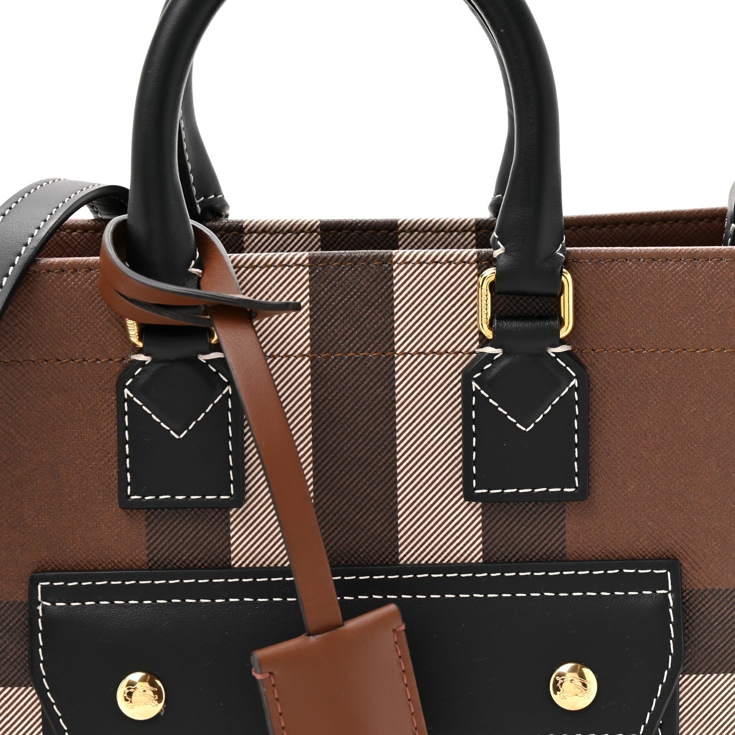 E-Canvas Check Calfskin Mini Freya Tote Dark Birch Brown