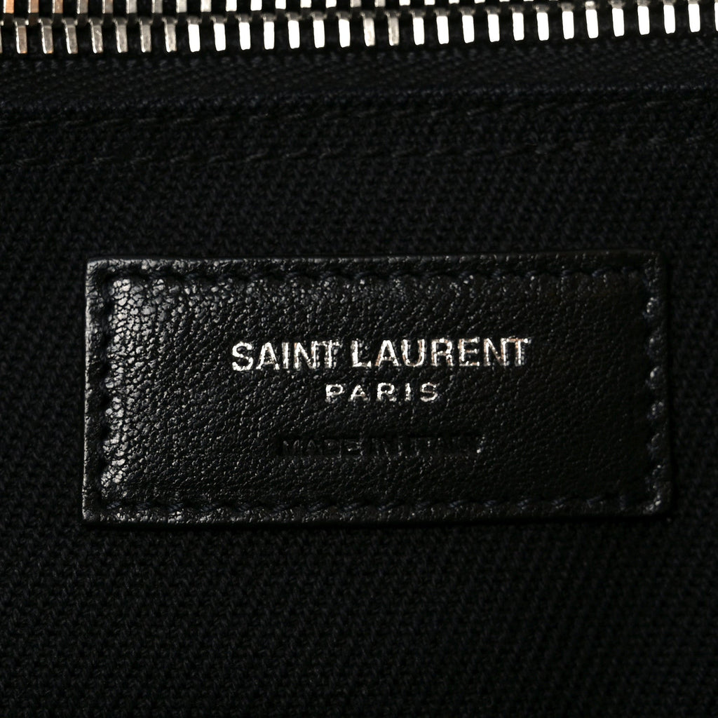 Linen Calfskin Rive Gauche North South Tote Black