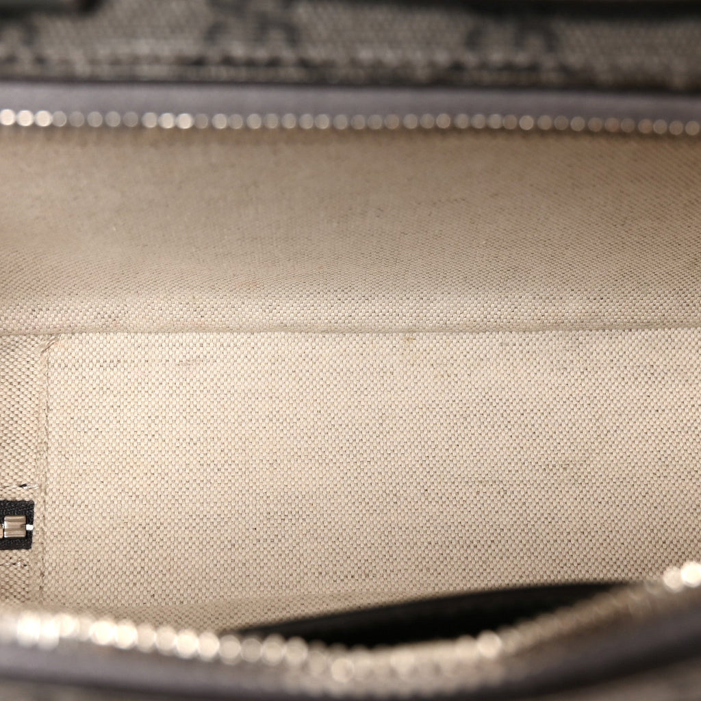 GG Supreme Monogram Textured Dollar Calfskin Small Ophidia Top Handle Shoulder Bag  Grey Black Graphite Grey