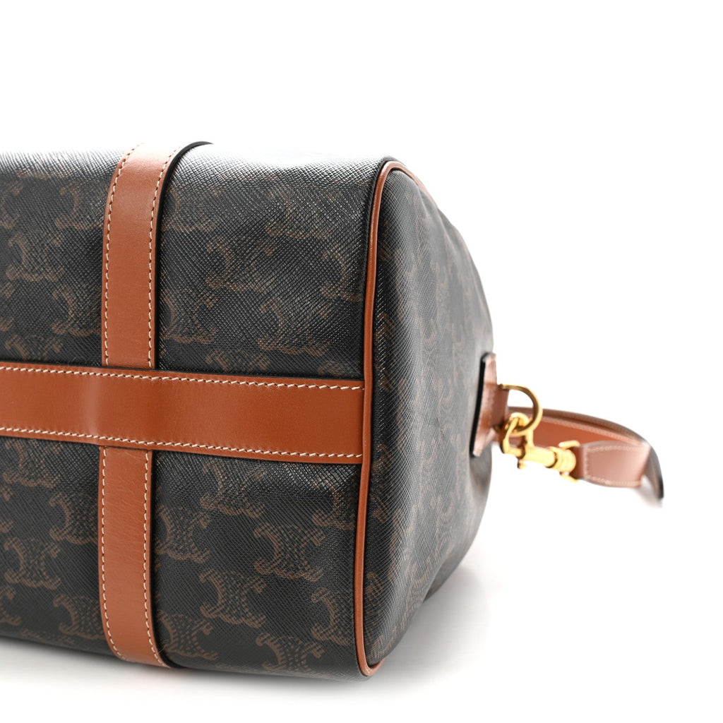 Triomphe Canvas Calfskin Boston Bag Tan