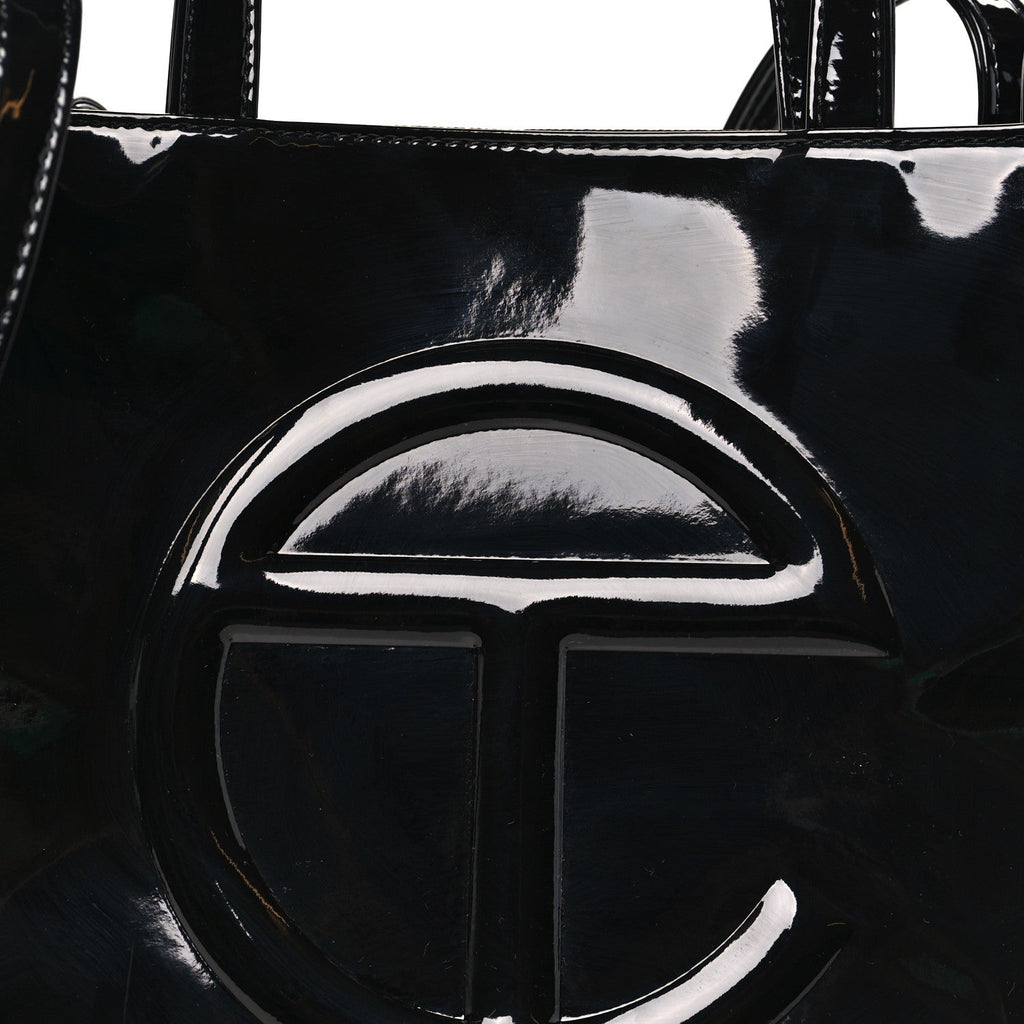 Patent Vegan Leather Shmedium Shopping Bag Black