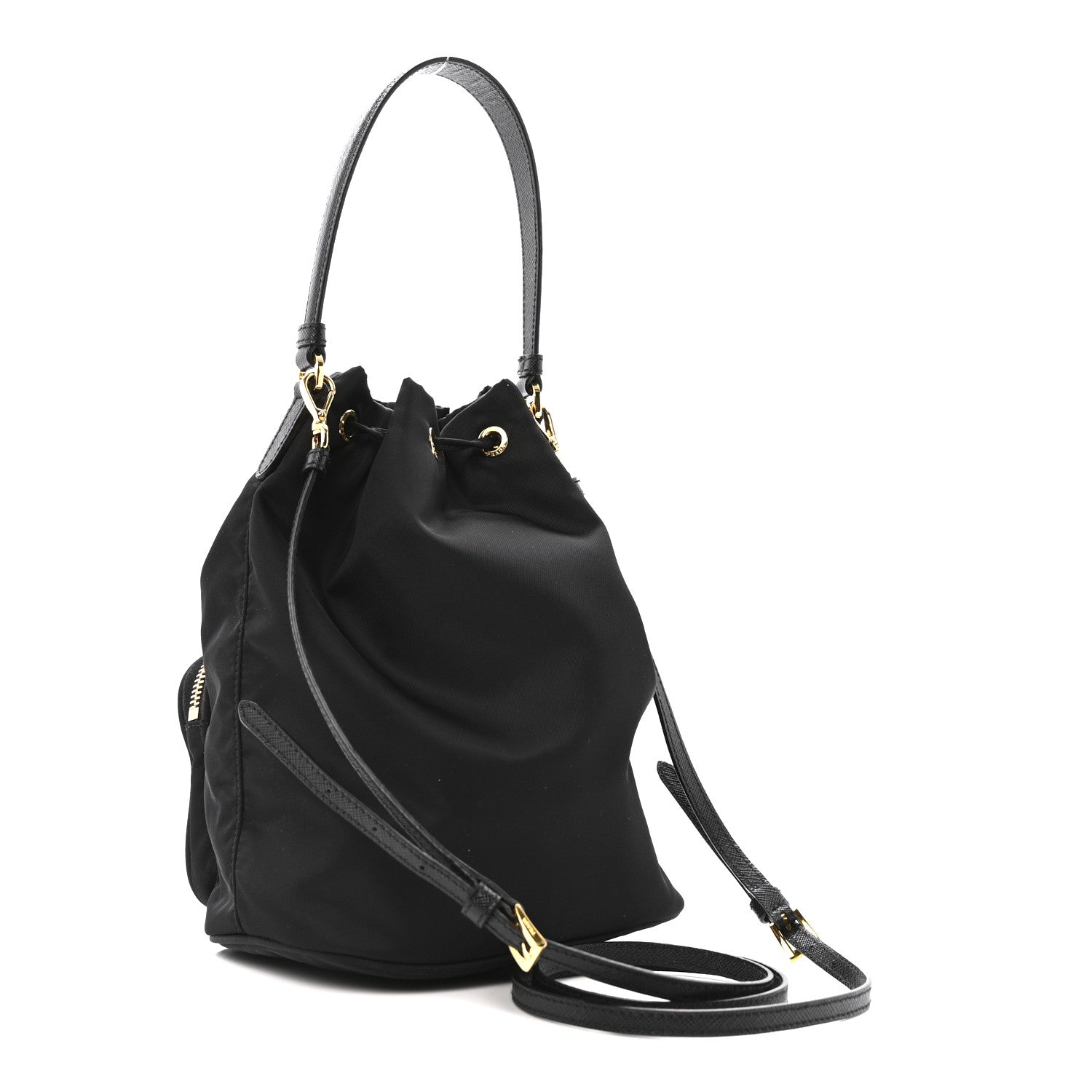 Re-Nylon Saffiano Duet Bucket Crossbody Bag Black