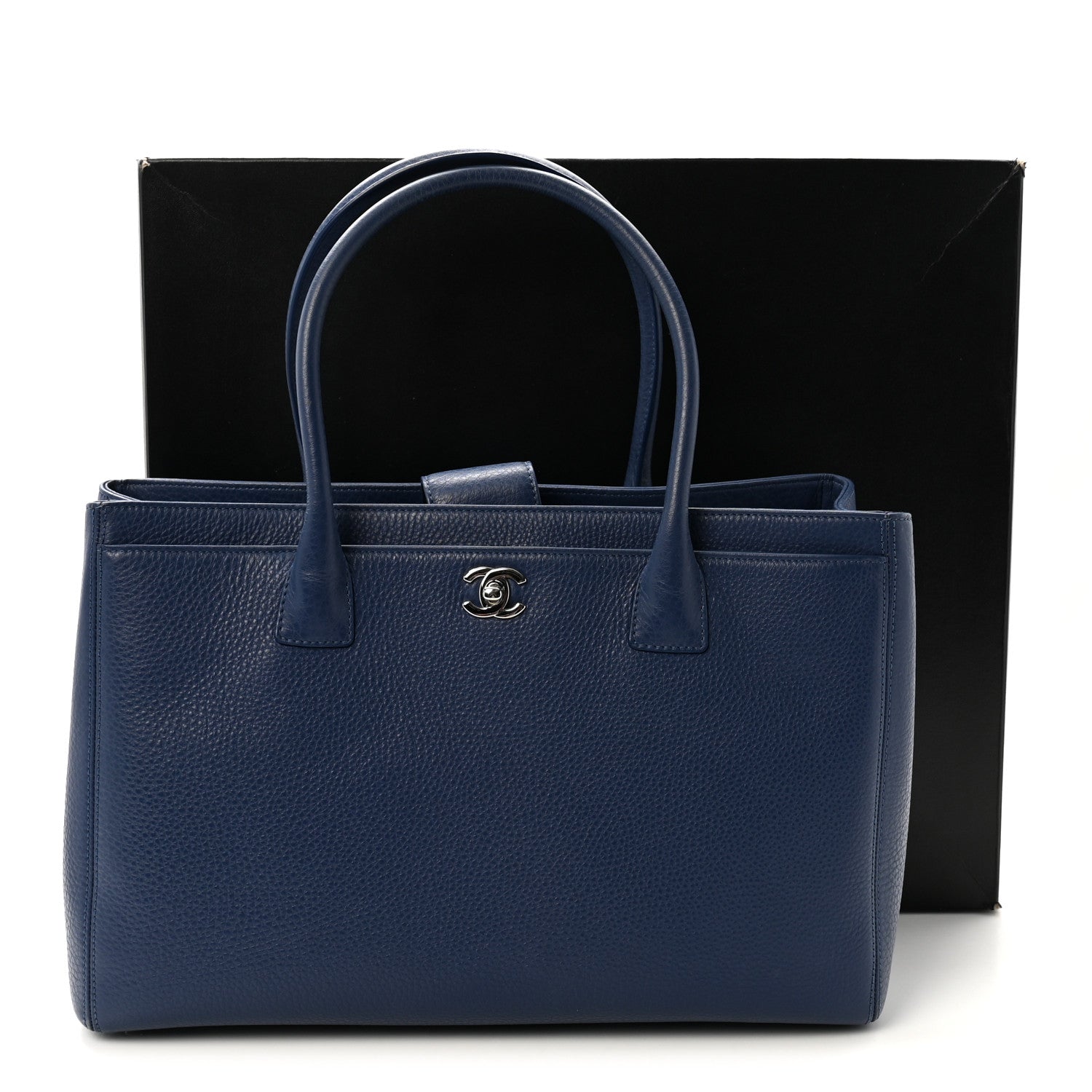 Calfskin Cerf Executive Shopper Tote Marine