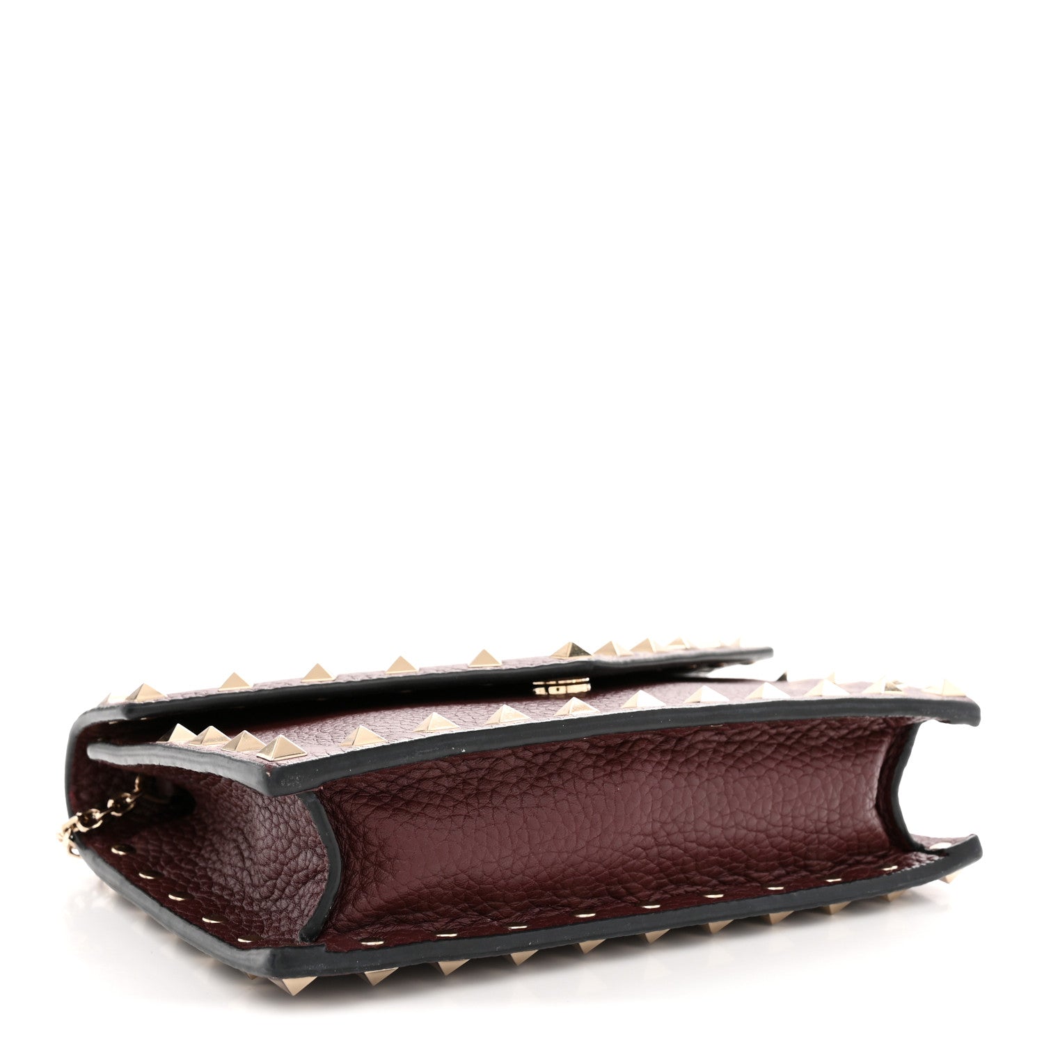Pebbled Calfskin Rockstud Envelope Wallet on Chain Vinaccia