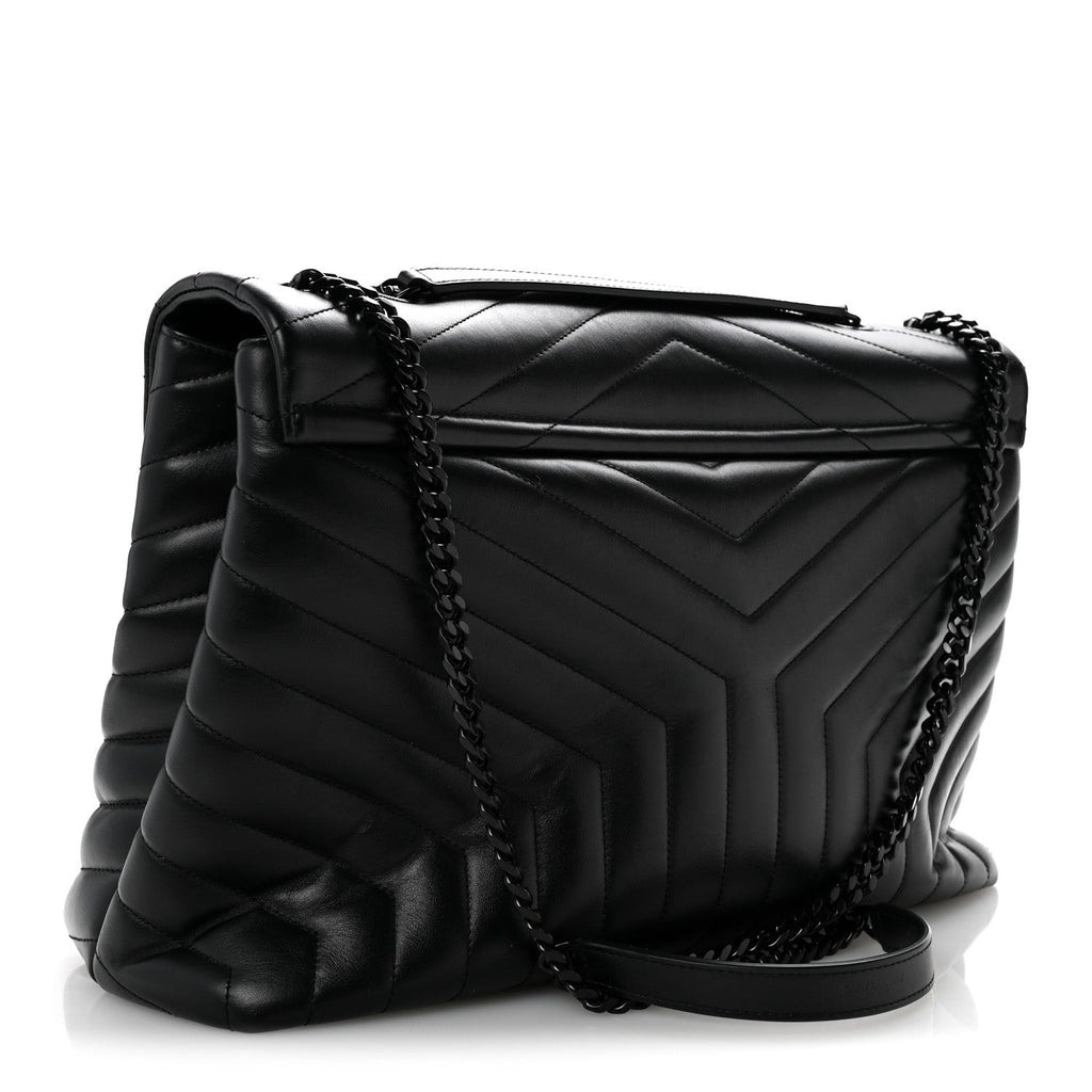 Calfskin Y Quilted Monogram Monochrome Large Loulou Chain Satchel Black