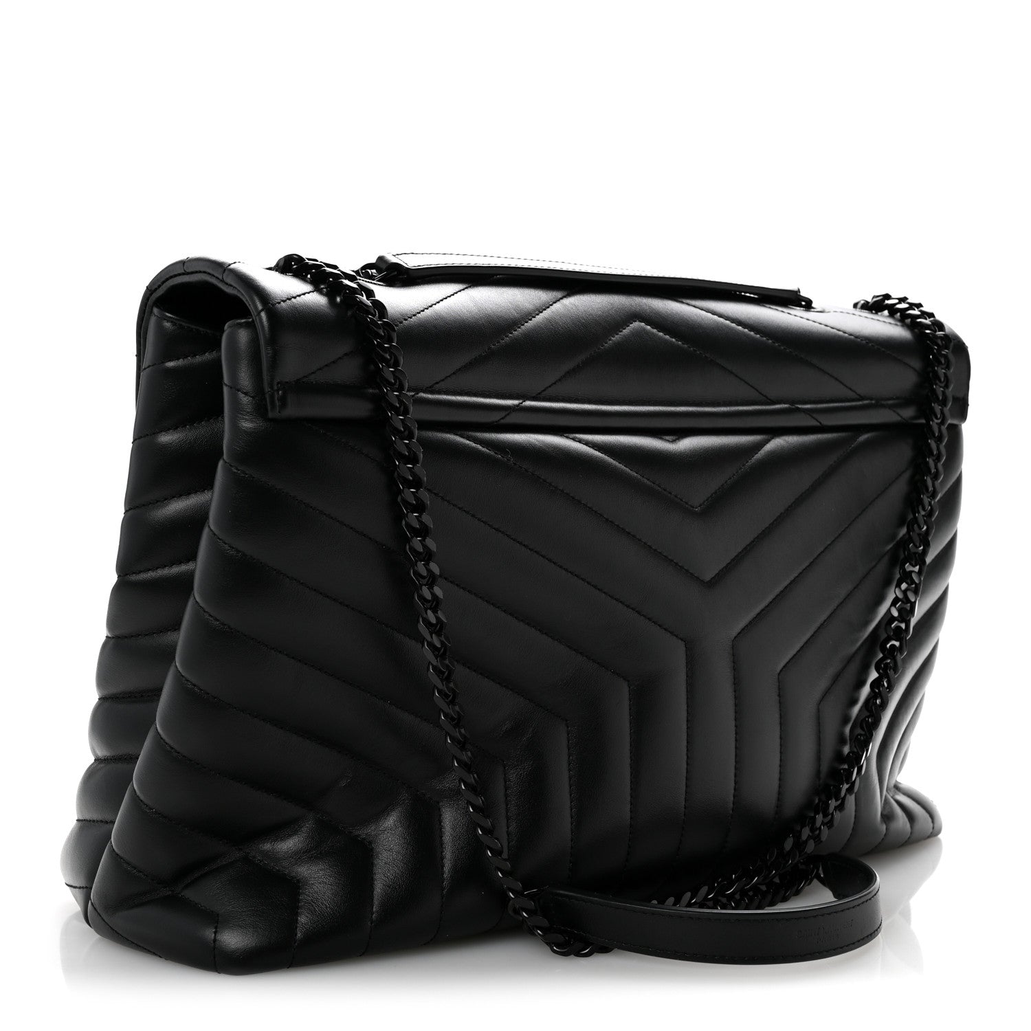 Calfskin Y Quilted Monogram Monochrome Large Loulou Chain Satchel Black