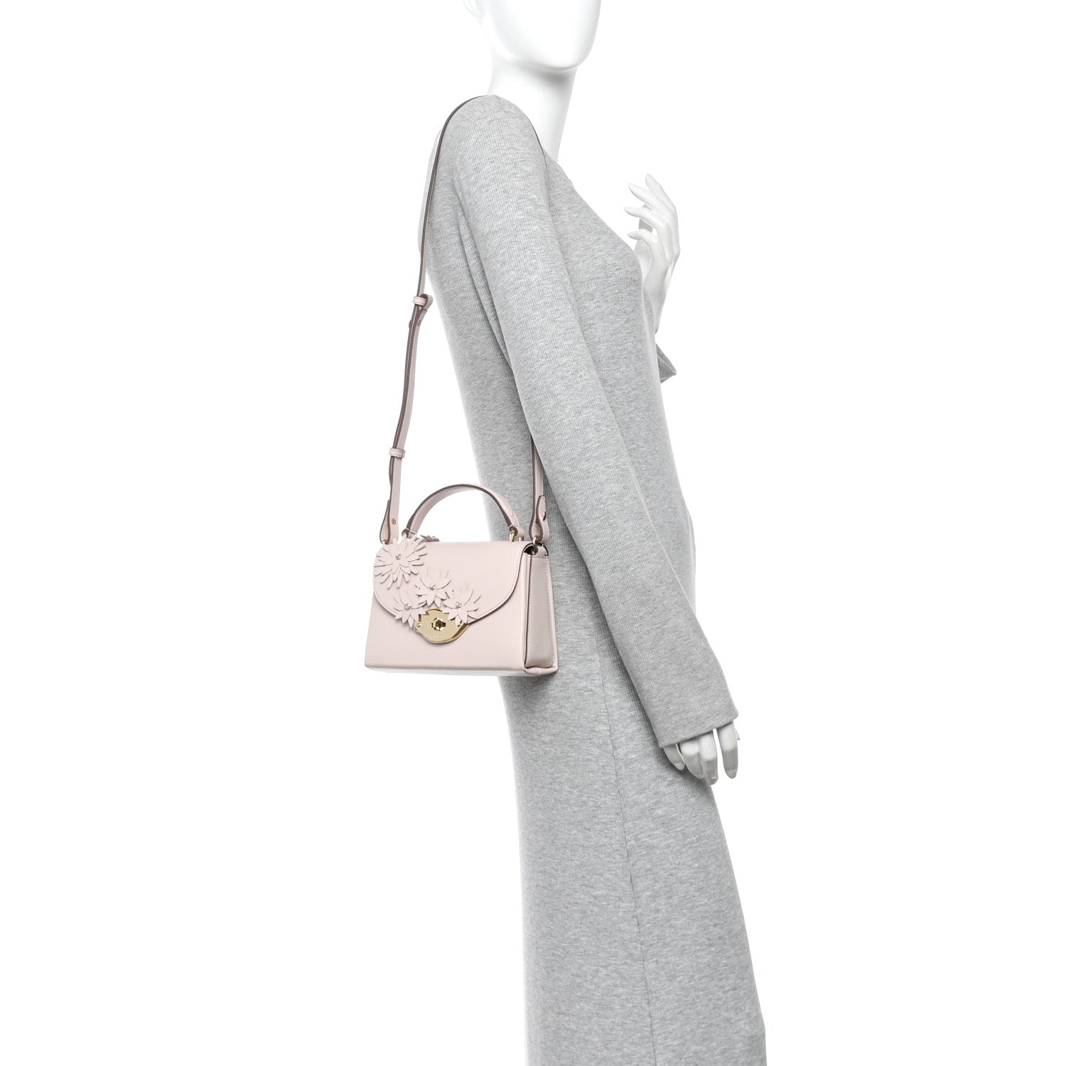 High Gloss Calfskin Flowers Lana Small Top Handle Blossom Pink