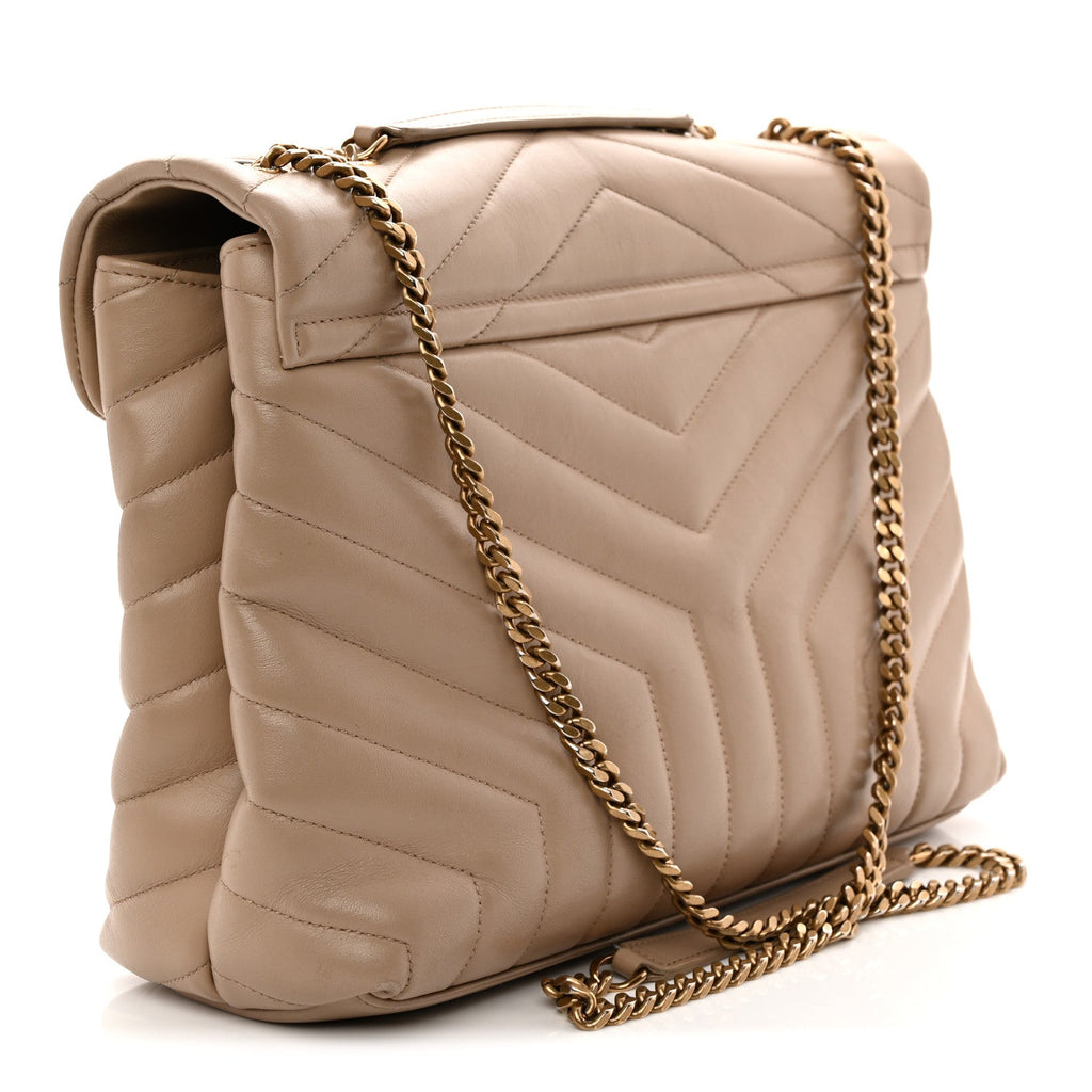 Calfskin Y Quilted Monogram Medium Loulou Chain Satchel Dark Beige