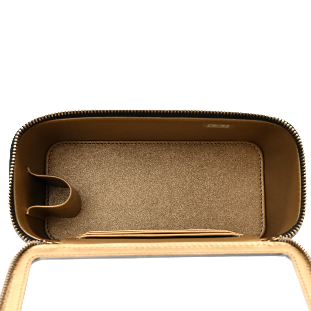 Lambskin Quilted Pearl Crush Small Vanity Case With Chain Black