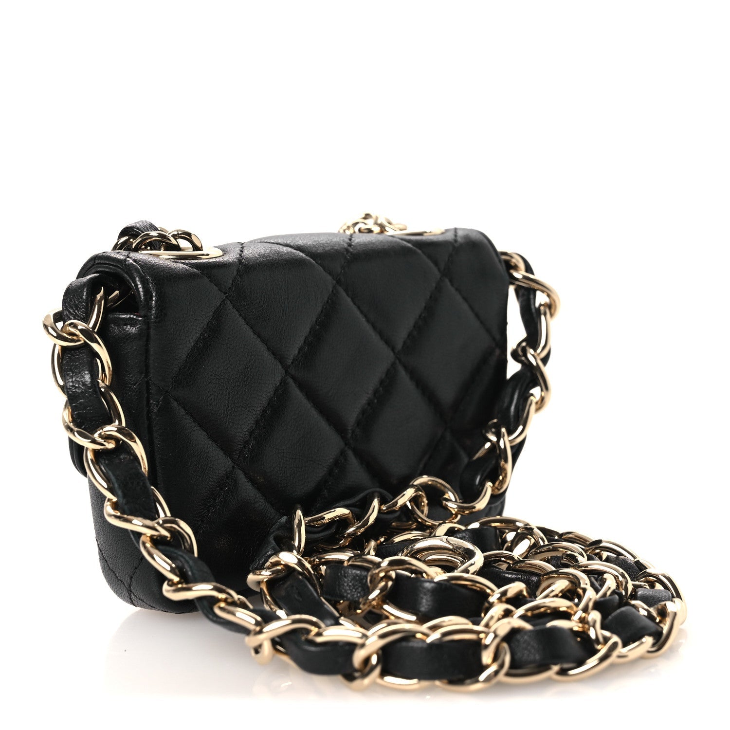 Lambskin Quilted Mini Chain Belt Bag Black