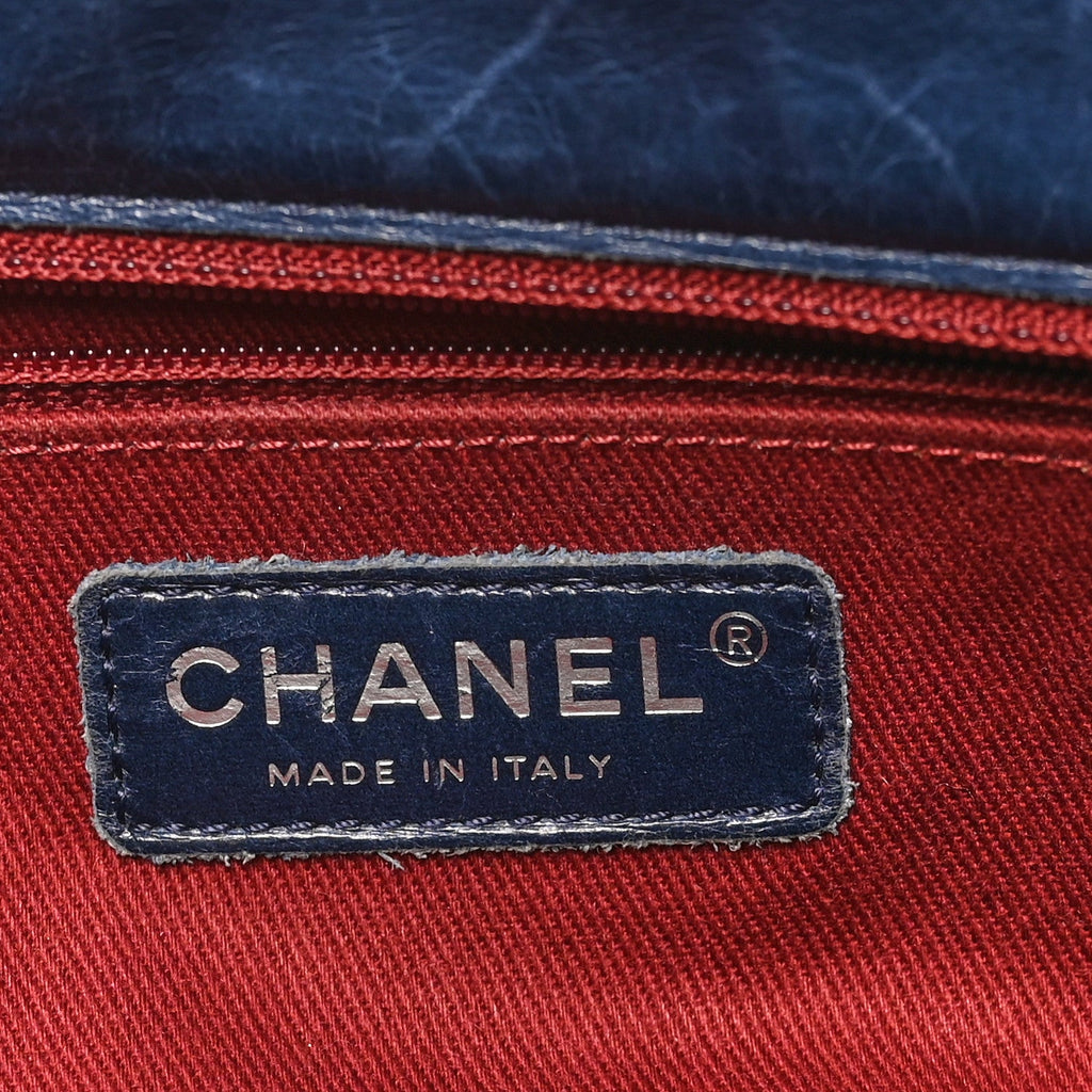 Glazed Calfskin Quilted Large Coco Soft Flap Navy