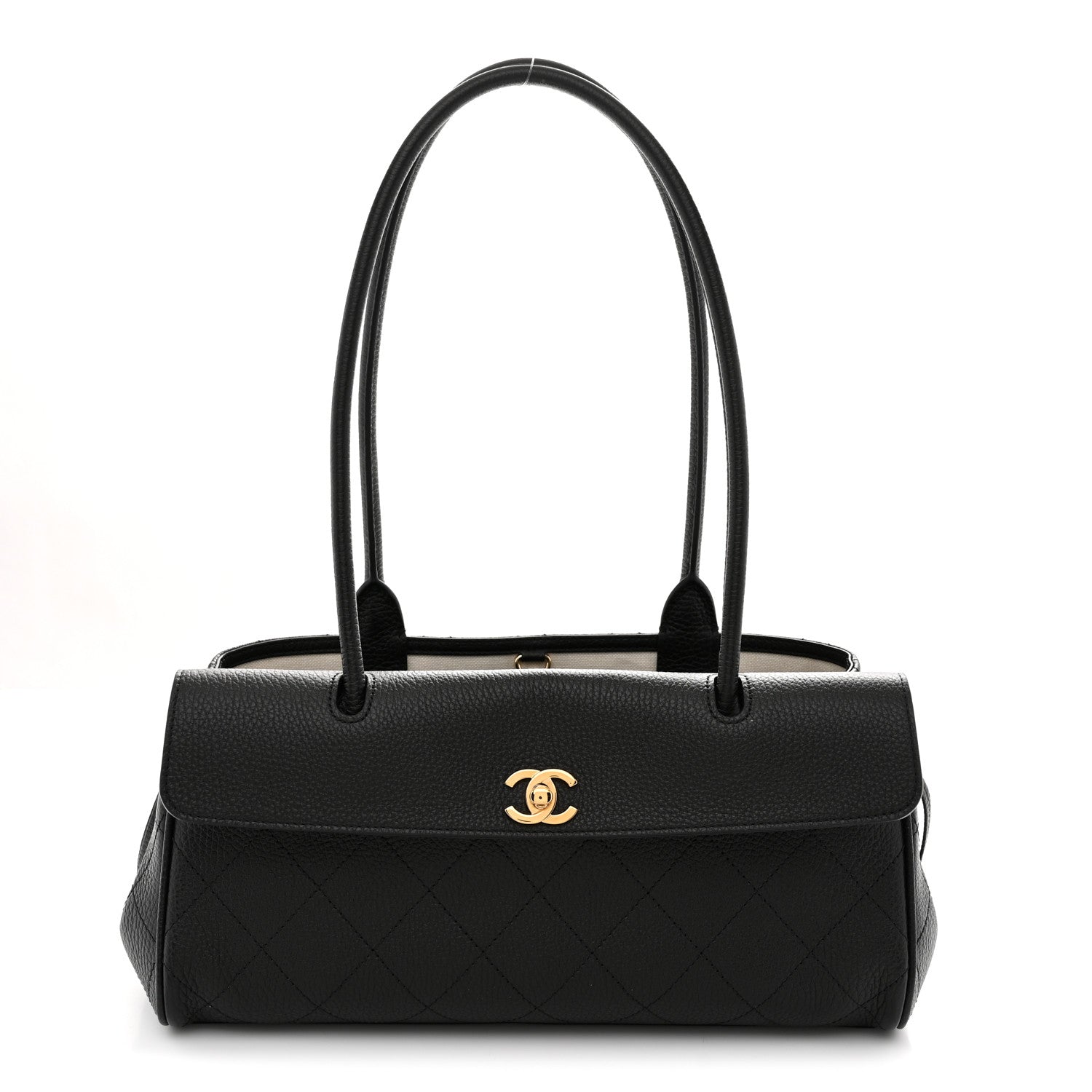 Grained Calfskin Stitched Urban Essentials Small Shopping Bag Black