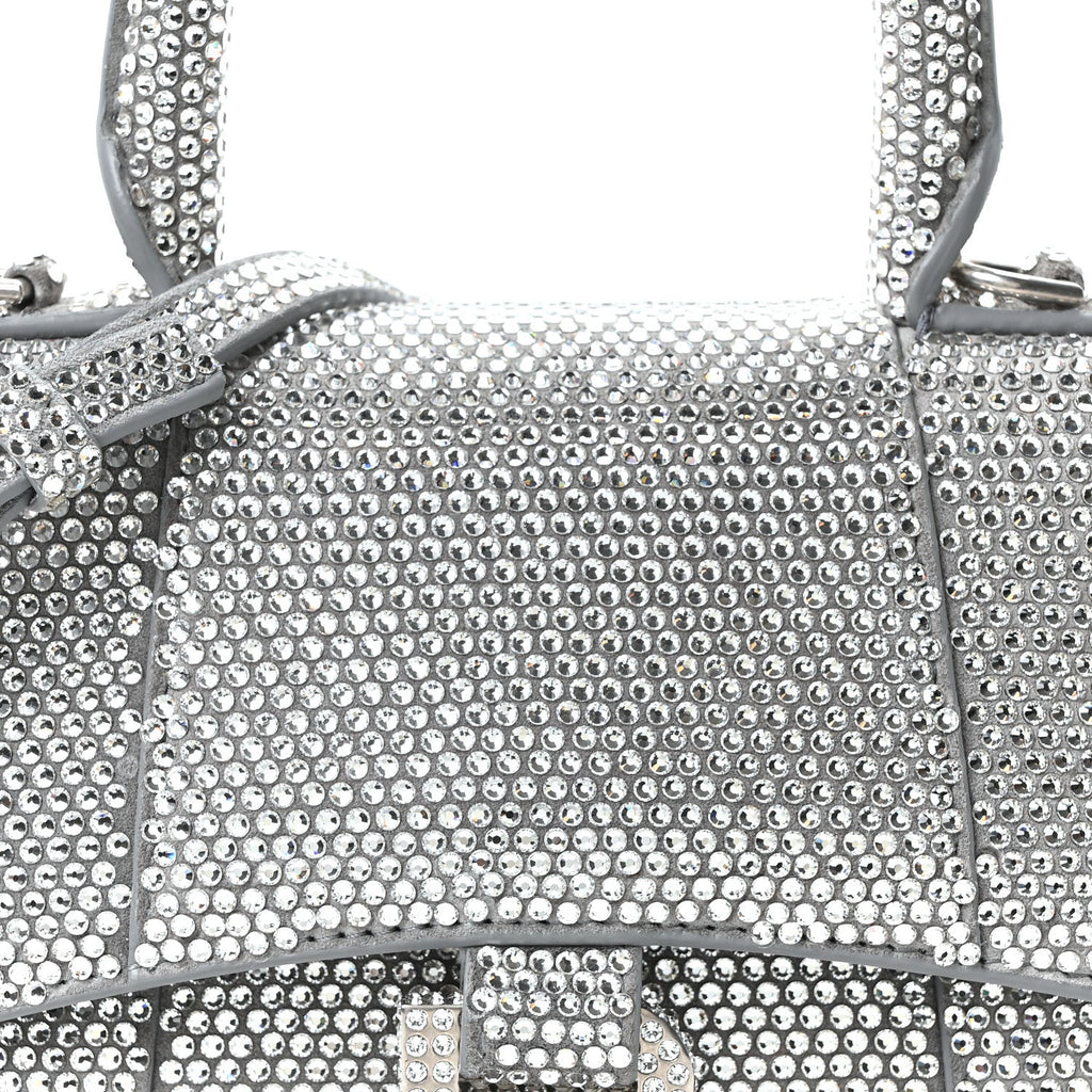 Strass Suede Hourglass Top Handle Bag XS Smoke Grey Crystal